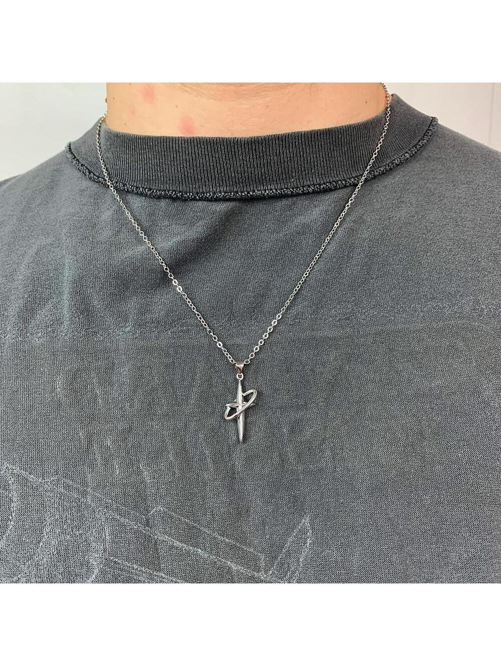 Cyber Y2K Silver Star Ring Style Necklace